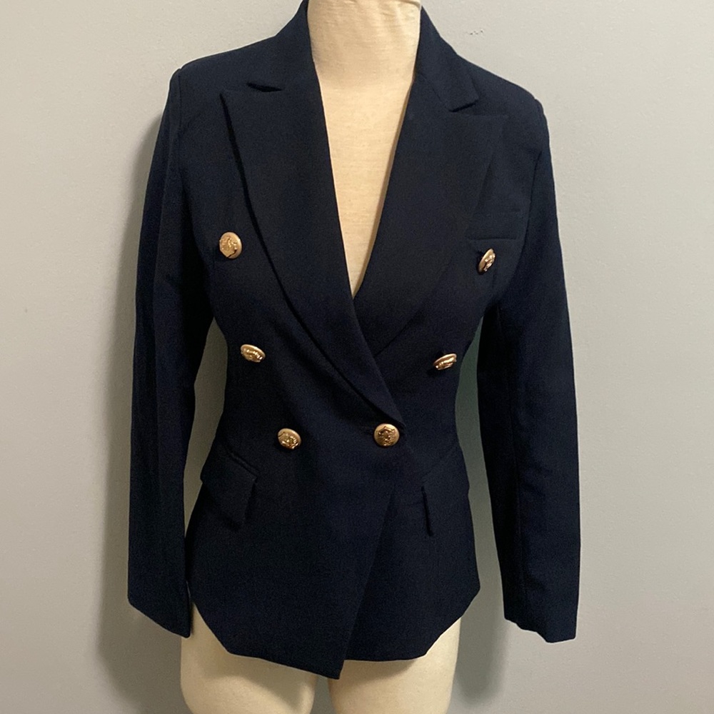 Navy Double Breasted Military Jacket Size Xs Gem